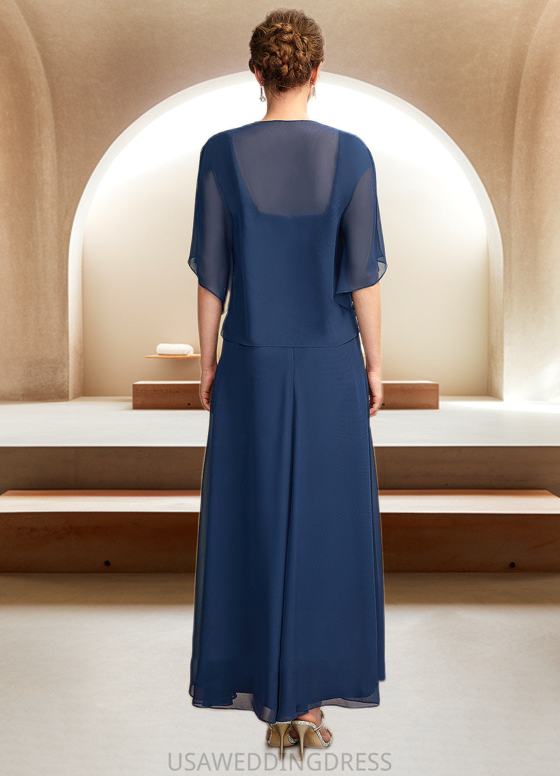 Glenda A-Line Square Neckline Asymmetrical Chiffon Lace Mother of the Bride Dress DS126P0015034