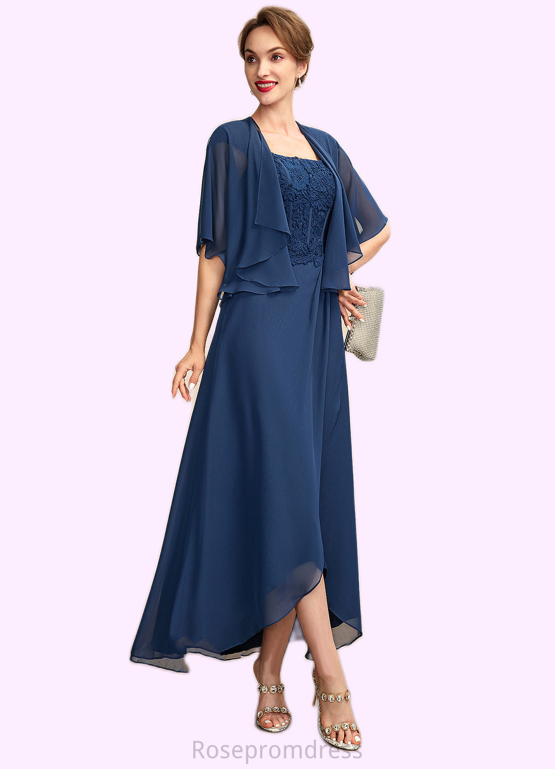 Janiah A-Line Square Neckline Asymmetrical Chiffon Lace Mother of the Bride Dress SRS126P0015034