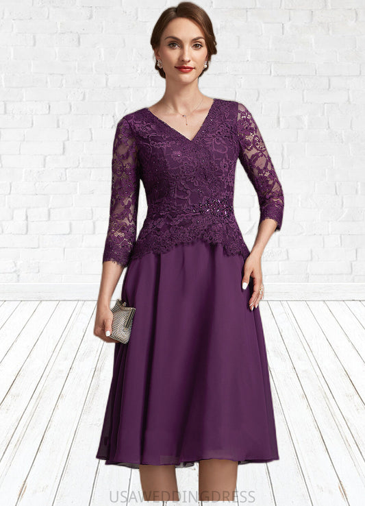 Joyce A-Line V-neck Knee-Length Chiffon Lace Mother of the Bride Dress With Beading Sequins DS126P0015035