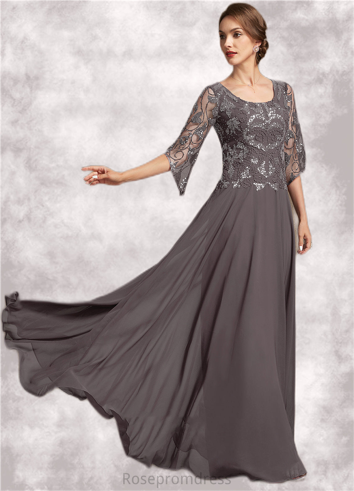 Makayla A-Line Scoop Neck Floor-Length Chiffon Lace Mother of the Bride Dress With Beading Sequins SRS126P0015036
