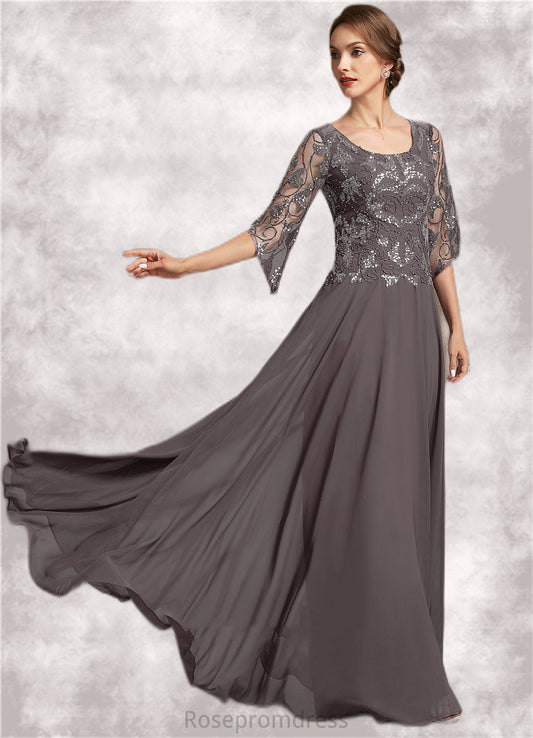 Makayla A-Line Scoop Neck Floor-Length Chiffon Lace Mother of the Bride Dress With Beading Sequins SRS126P0015036