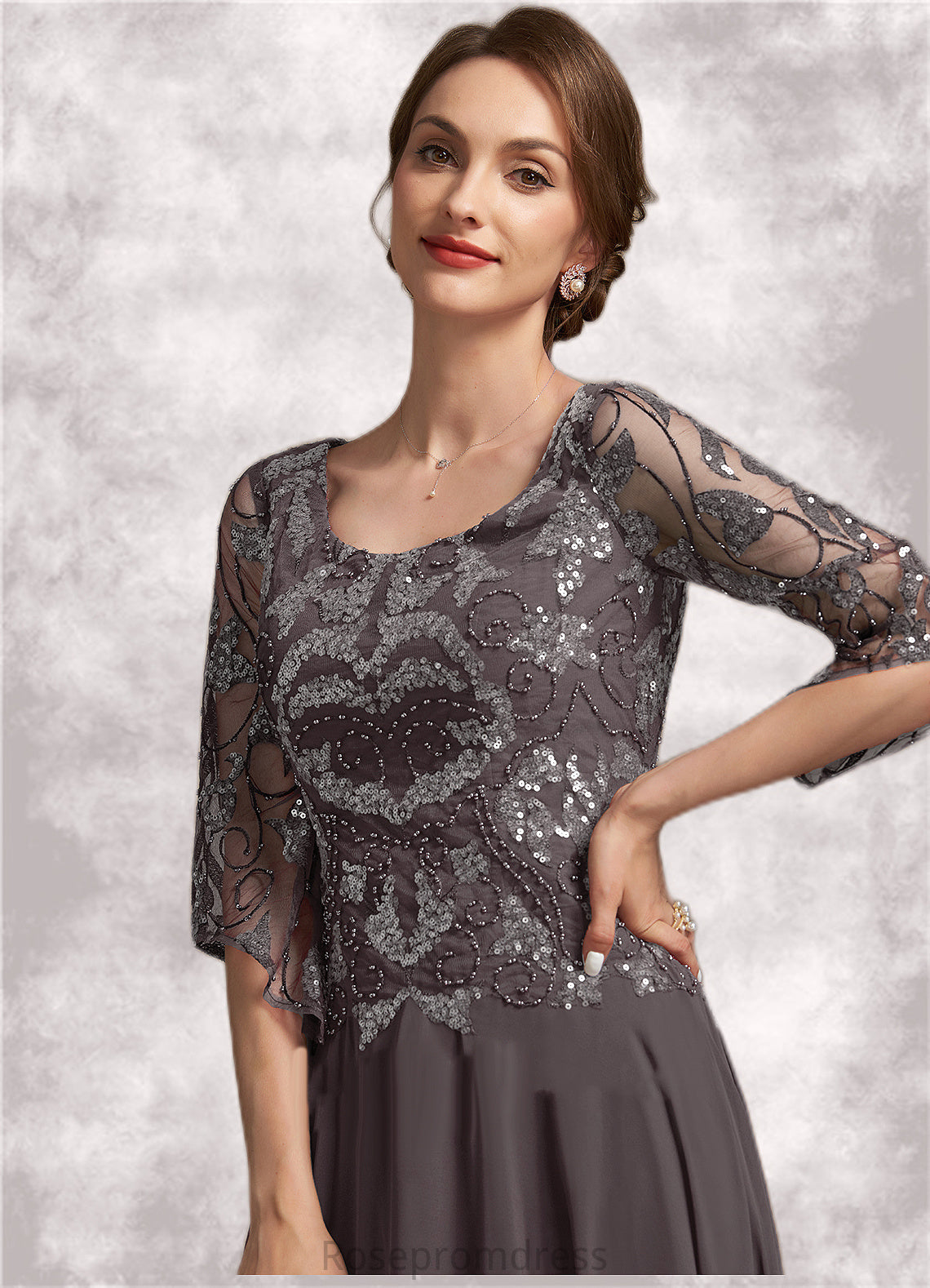 Makayla A-Line Scoop Neck Floor-Length Chiffon Lace Mother of the Bride Dress With Beading Sequins SRS126P0015036