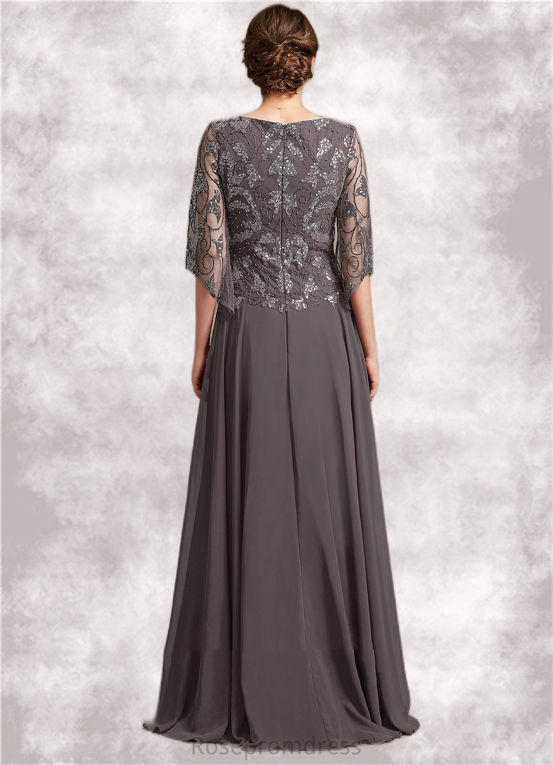 Makayla A-Line Scoop Neck Floor-Length Chiffon Lace Mother of the Bride Dress With Beading Sequins SRS126P0015036