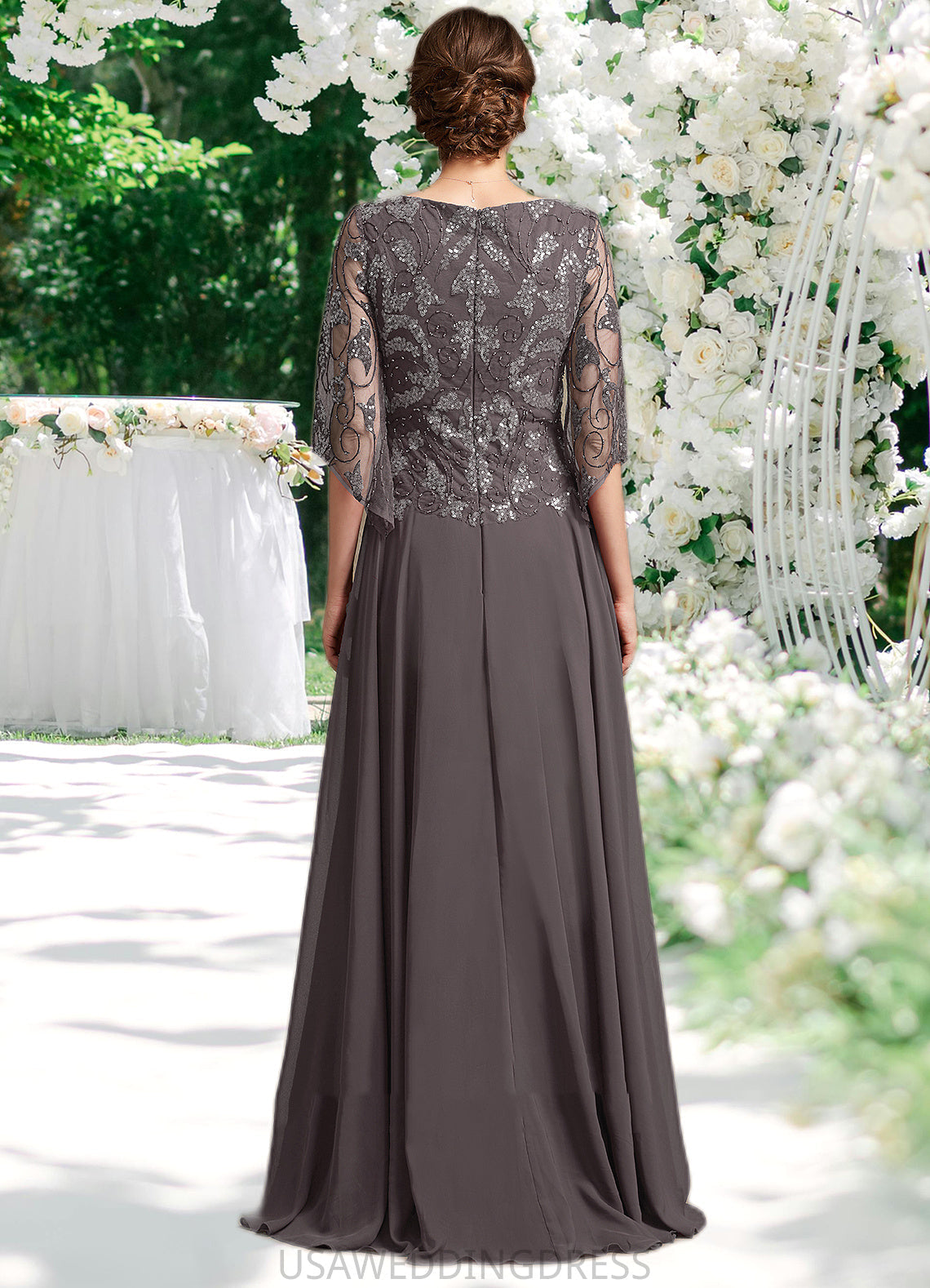 Eliana A-Line Scoop Neck Floor-Length Chiffon Lace Mother of the Bride Dress With Beading Sequins DS126P0015036