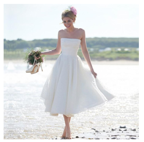 A-Line Ivory Short Sleeveless Pleated Tea-length Strapless Backless Wedding Dresses RS372