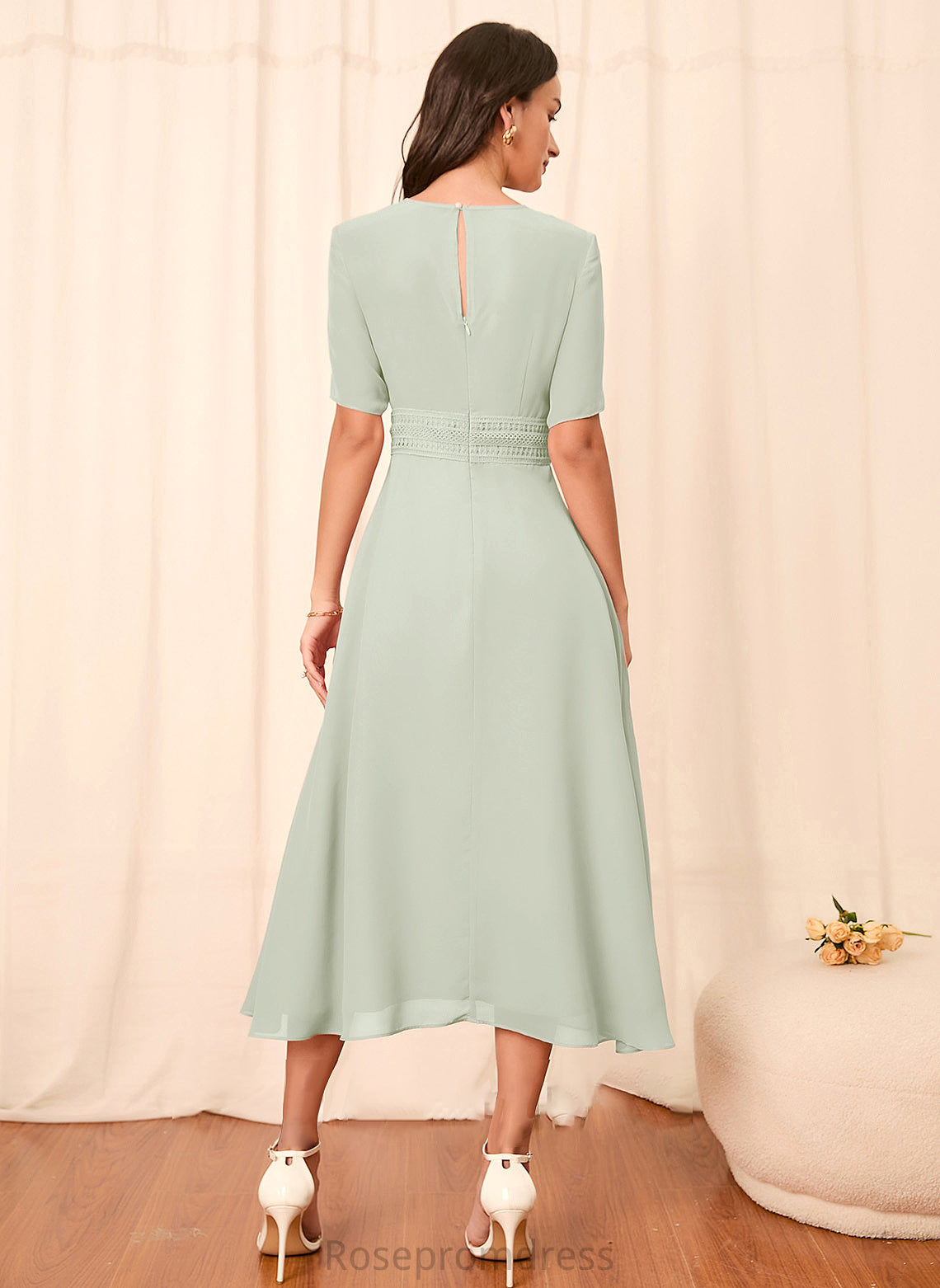 Fabric Straps A-Line Silhouette Length Knee-Length Sleeve Sleeves Taniyah One Shoulder Floor Length Natural Waist Bridesmaid Dresses
