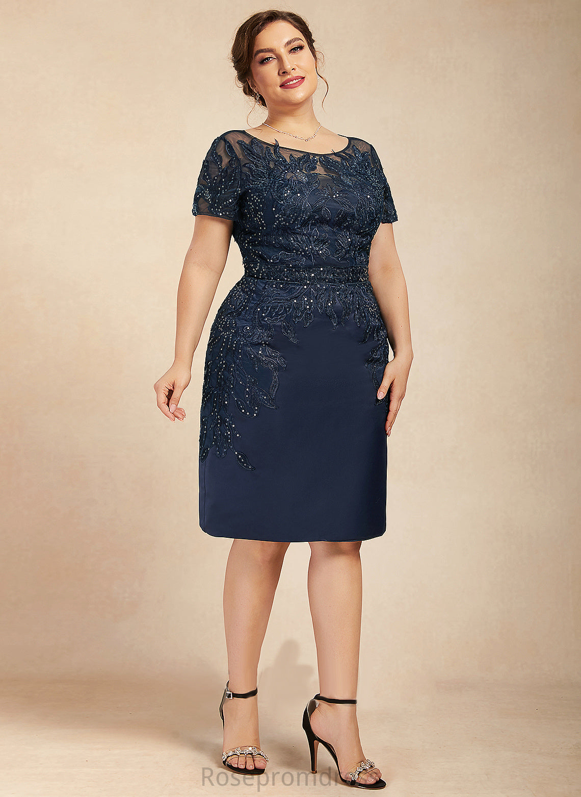 Bride the Dress Serenity of Knee-Length Neck Scoop Satin Mother of the Bride Dresses Sheath/Column Lace With Mother Sequins