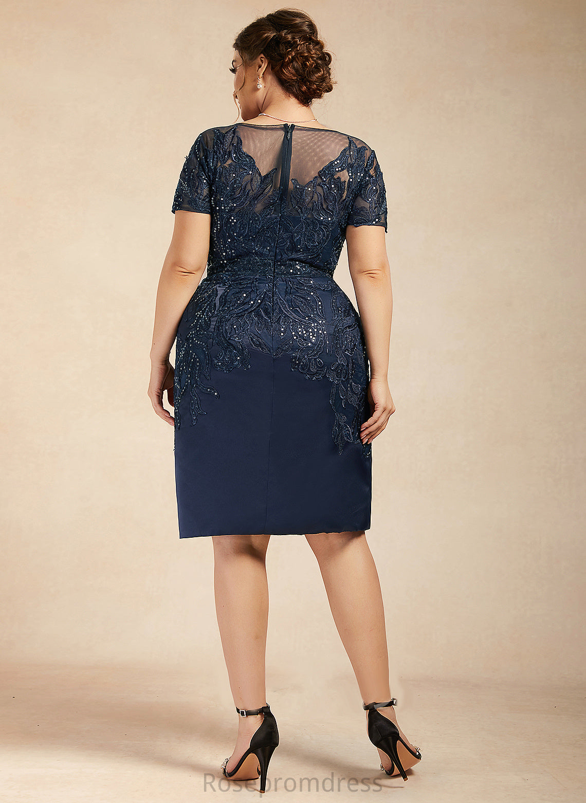 Bride the Dress Serenity of Knee-Length Neck Scoop Satin Mother of the Bride Dresses Sheath/Column Lace With Mother Sequins