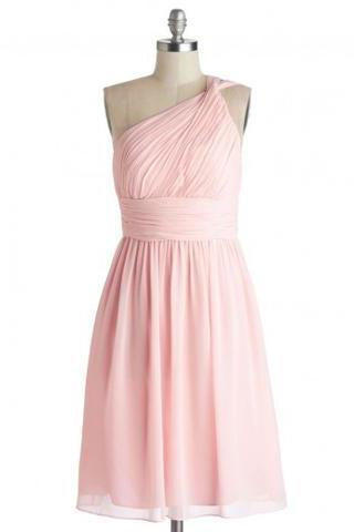 Simple Dress A-line One-shoulder Pink Chiffon Bridesmaid Dresses Reception Dresses RS473