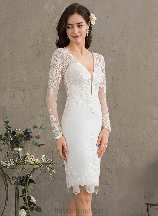 Dress Stretch Sheath/Column Knee-Length Pamela Wedding Crepe Wedding Dresses V-neck