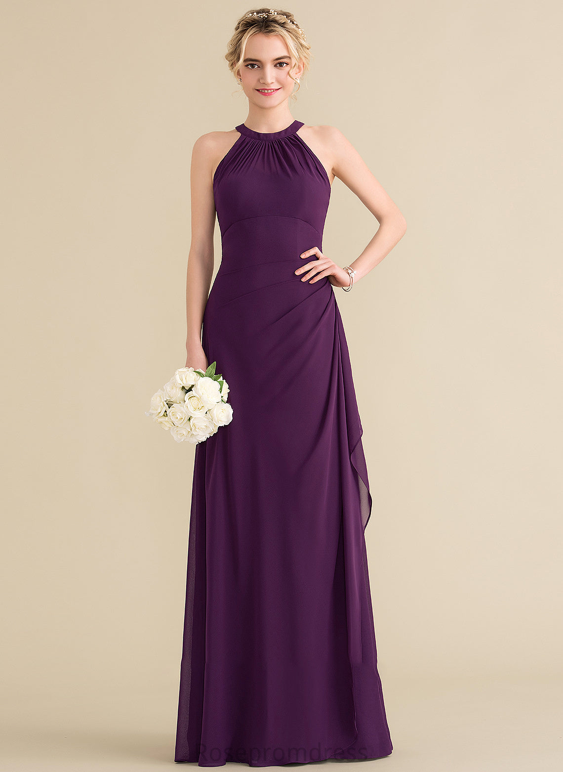 Length Silhouette Embellishment Fabric CascadingRuffles Neckline Floor-Length A-Line ScoopNeck Liana Floor Length A-Line/Princess Bridesmaid Dresses