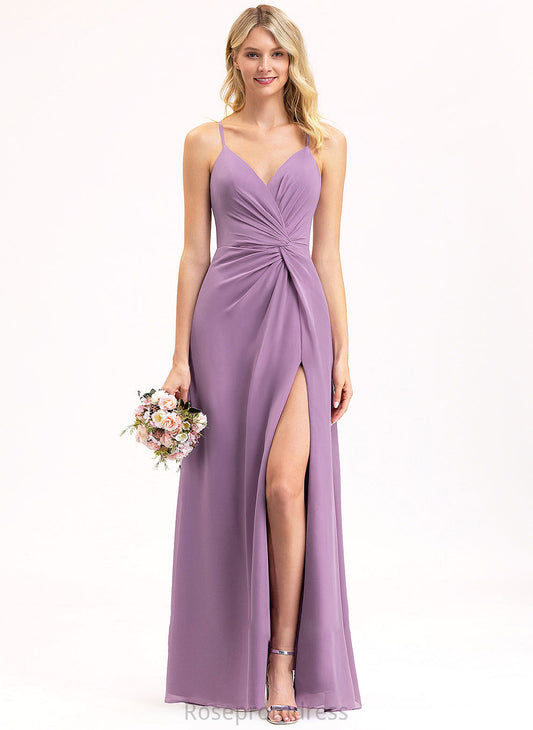 Fabric Neckline Silhouette Embellishment Floor-Length A-Line Ruffle Length V-neck SplitFront Mira Bridesmaid Dresses