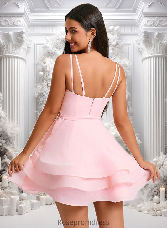 Kenley A-line Scoop Mini Chiffon Homecoming Dress With Pleated DSP0025675