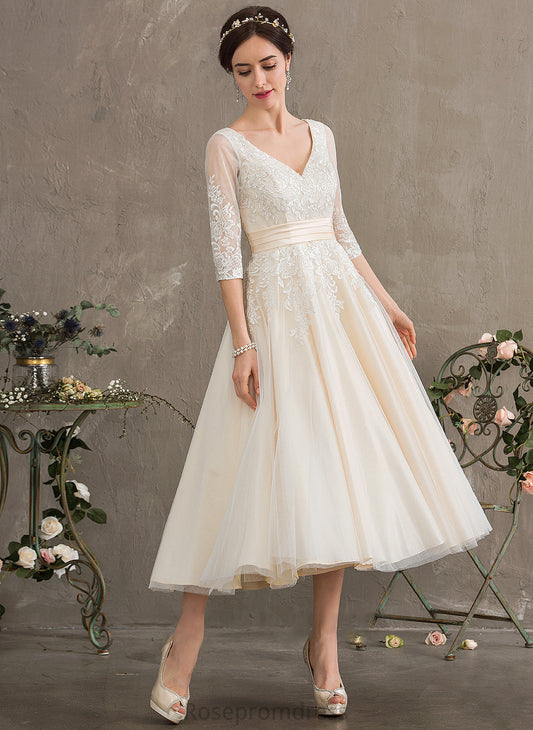 Ball-Gown/Princess Dress Chaya V-neck Wedding Dresses Tulle Wedding Tea-Length