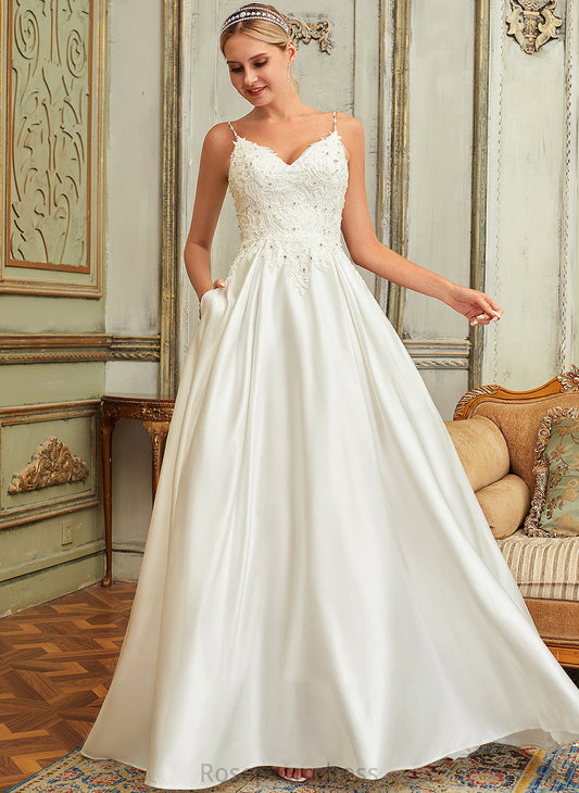 Pockets Lace Sweep Beading Sequins Wedding V-neck Maud Wedding Dresses Dress Lace Ball-Gown/Princess With Satin Train
