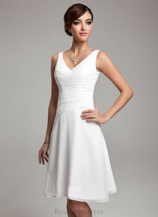 Chiffon Ruffle Wedding Dresses Dress Beading Wedding A-Line With V-neck Knee-Length Sequins Saniya
