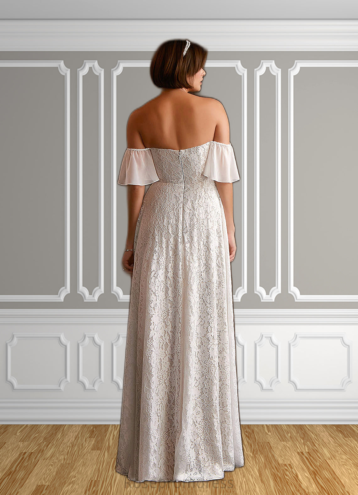 Pru A-Line Off the Shoulder Chiffon Floor-Length Dress SRSP0020087