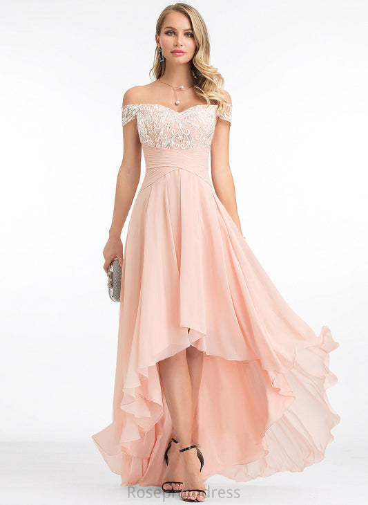 Ashanti Asymmetrical Dress Chiffon With Off-the-Shoulder A-Line Wedding Dresses Wedding Sequins
