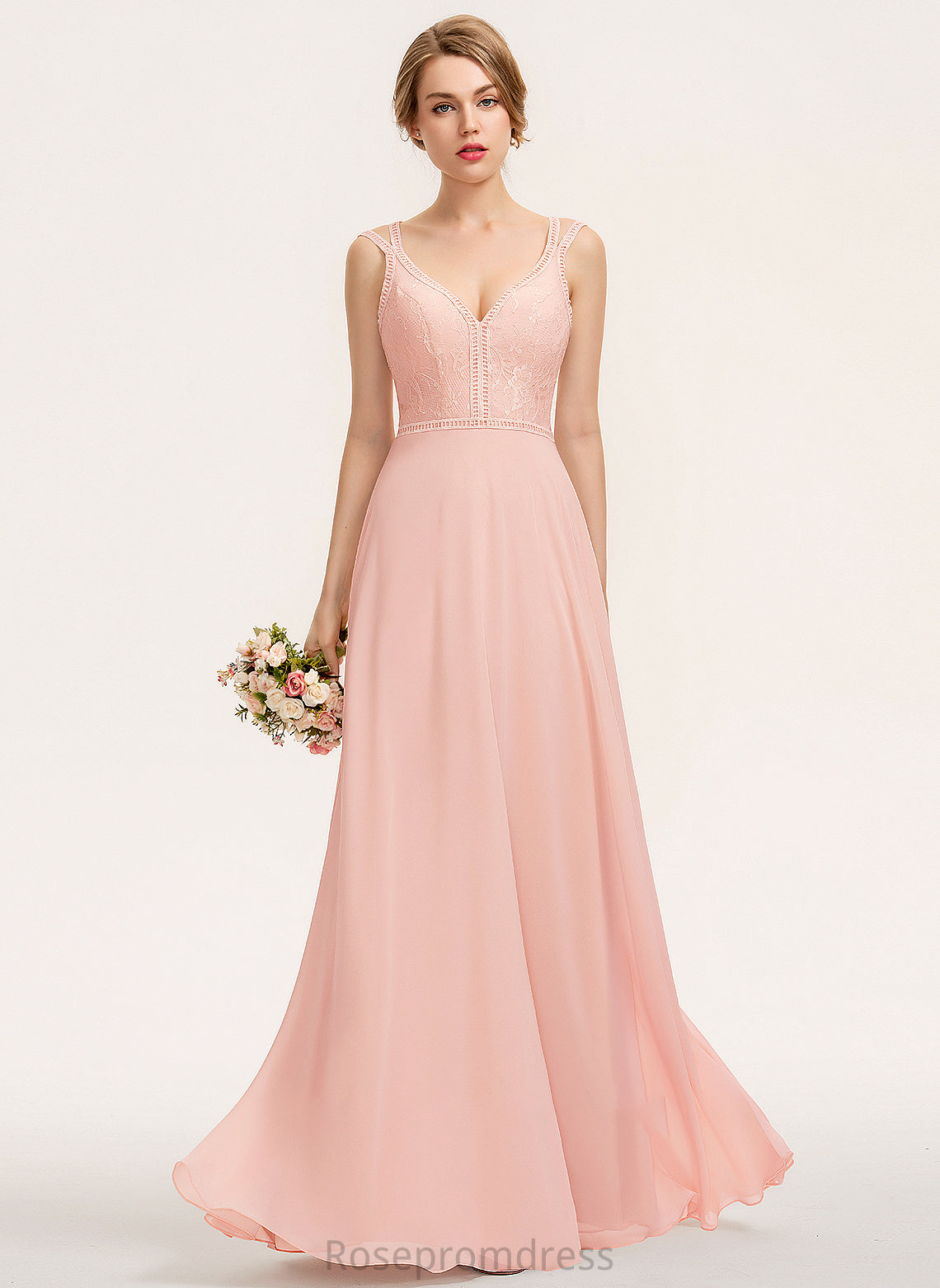 Silhouette V-neck Lace A-Line Straps Fabric Length Floor-Length Neckline Nadia Floor Length Sleeveless Bridesmaid Dresses