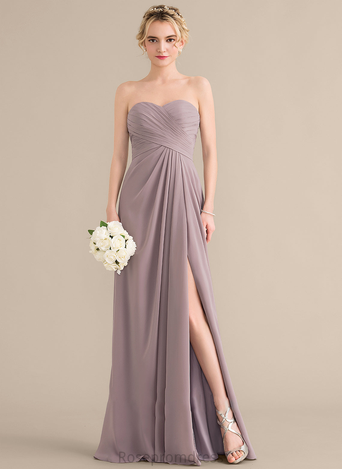 SplitFront Floor-Length Neckline Sweetheart Fabric Silhouette A-Line Length Ruffle Embellishment Kiana Spaghetti Staps Bridesmaid Dresses