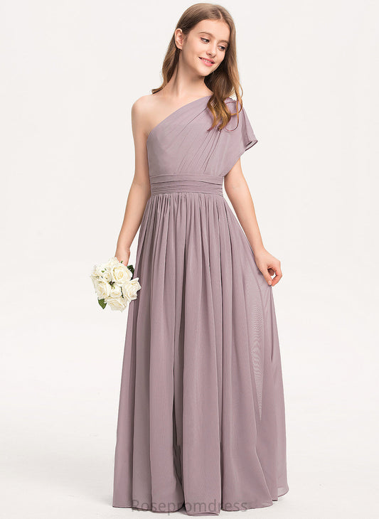 Junior Bridesmaid Dresses One-Shoulder Floor-Length Chiffon With Kathleen A-Line Ruffle