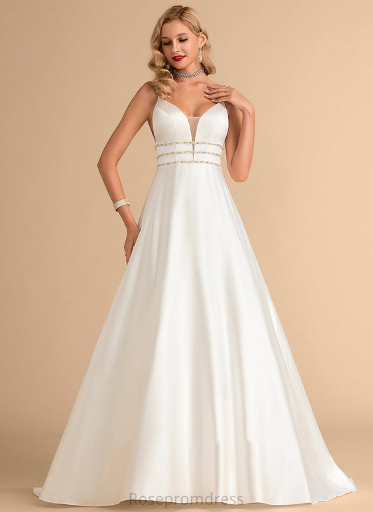 Beading Wedding Dresses Dress Satin Train Wedding With Kamari Sweep Ball-Gown/Princess V-neck