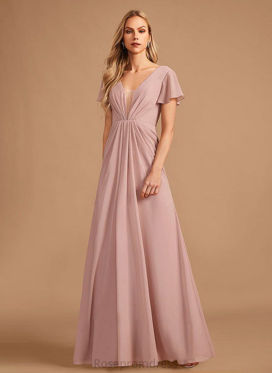 Silhouette Ruffle V-neck Neckline Fabric Embellishment Length A-Line Floor-Length Cameron Natural Waist Sleeveless Bridesmaid Dresses
