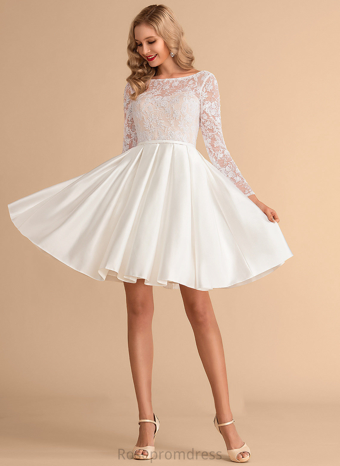 Satin Neck Dress Knee-Length Ball-Gown/Princess Lace Wedding Jaycee Wedding Dresses Scoop