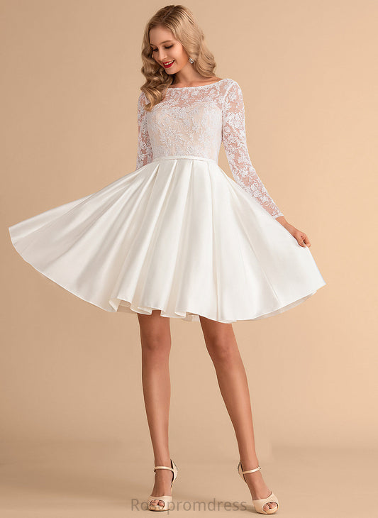 Satin Neck Dress Knee-Length Ball-Gown/Princess Lace Wedding Jaycee Wedding Dresses Scoop