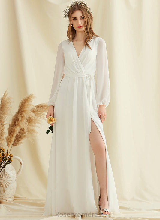 Chiffon Gracie Front Wedding Dresses V-neck A-Line Floor-Length Dress With Split Wedding