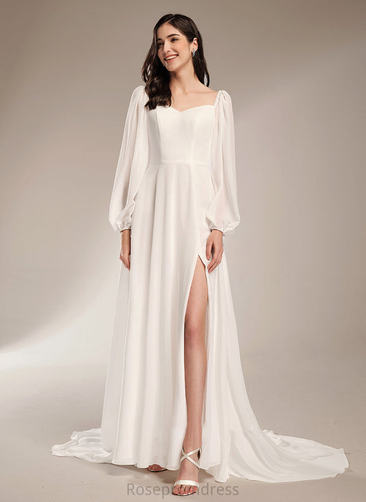Front Wedding V-neck Chapel With A-Line Split Wedding Dresses Train Dress Amaris