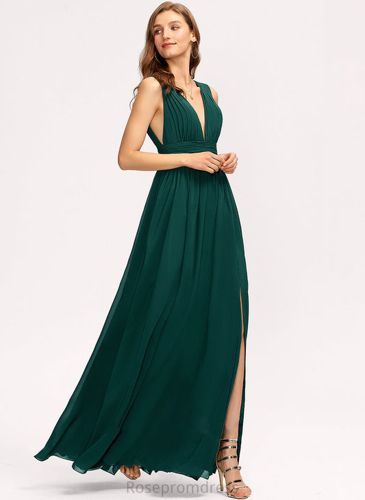 Length Fabric Silhouette V-neck Neckline Embellishment SplitFront A-Line Floor-Length Mimi Short Sleeves Scoop Bridesmaid Dresses