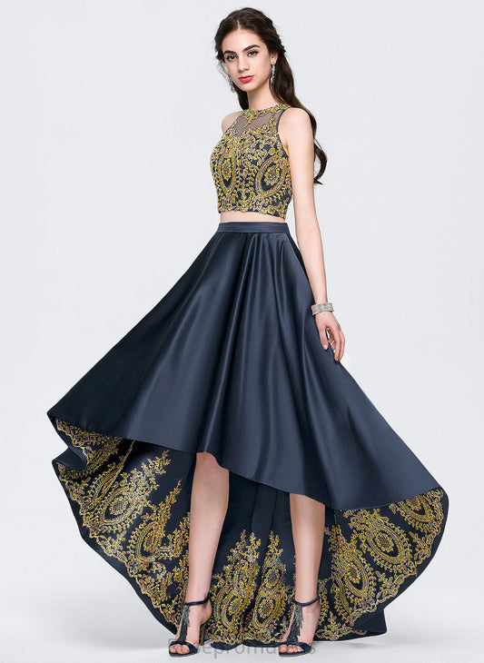 Sequins Beading Asymmetrical With Prom Dresses Satin A-Line Scoop Sonia