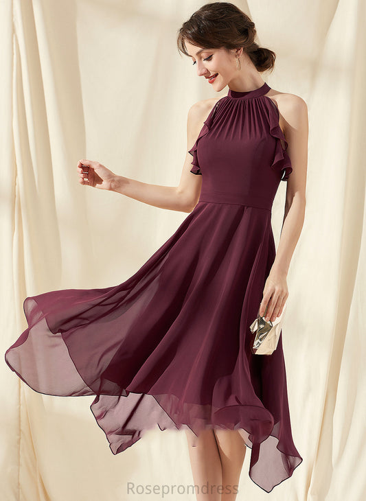 Silhouette ScoopNeck Tea-Length Neckline A-Line Embellishment Fabric CascadingRuffles Length Aylin Bridesmaid Dresses