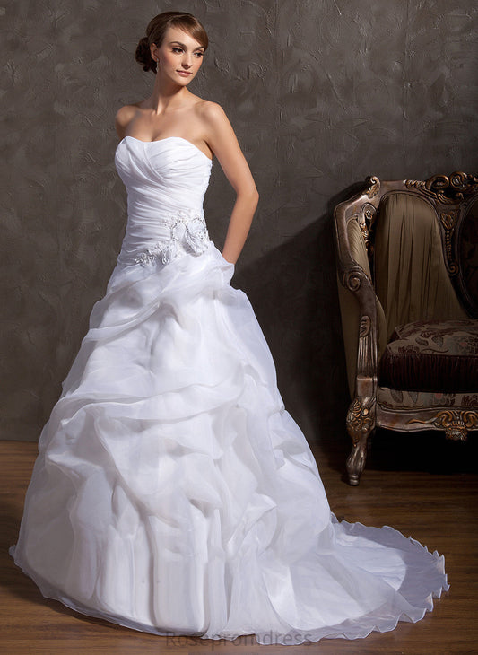 Organza With Ball-Gown/Princess Wedding Dresses Appliques Wedding Train Sweetheart Court Beading Gabrielle Dress Lace Flower(s)