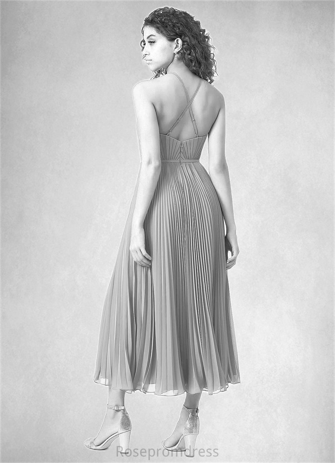 Simone A-Line Pleated Chiffon Tea-Length Dress SRSP0019711