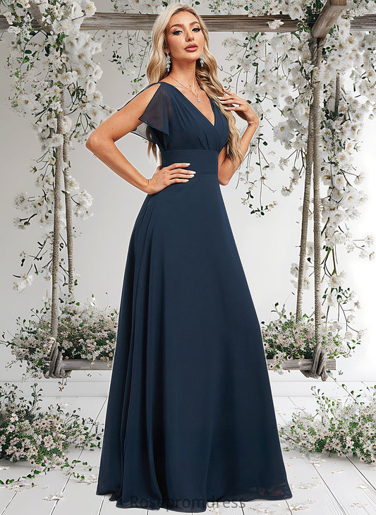 Abagail A-line V-Neck Floor-Length Chiffon Bridesmaid Dress DSP0025806