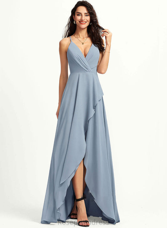 Fabric V-neck A-Line Asymmetrical Silhouette Neckline Length Straps Melinda Floor Length Short Sleeves V-Neck Bridesmaid Dresses