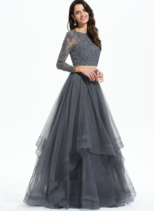 Neck Prom Dresses With Ball-Gown/Princess Floor-Length Sequins Scoop Beading Patricia Tulle