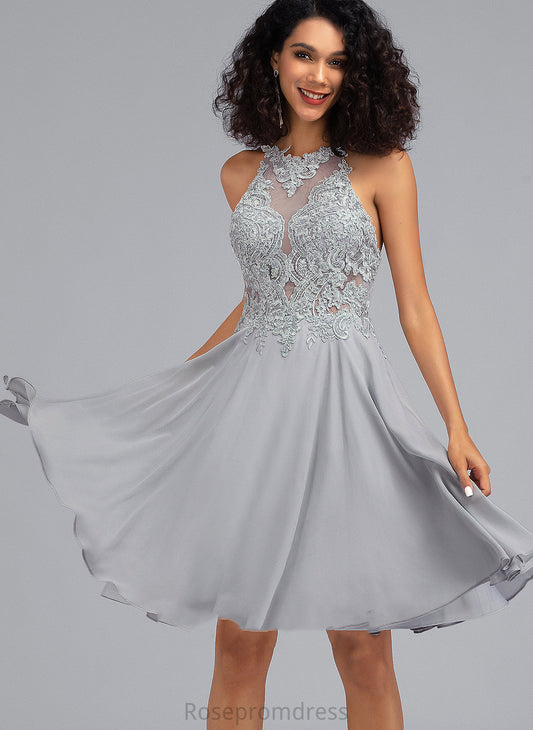 Cocktail Dress Lace Chiffon Neck Knee-Length Sequins With A-Line Cocktail Dresses Briana Scoop