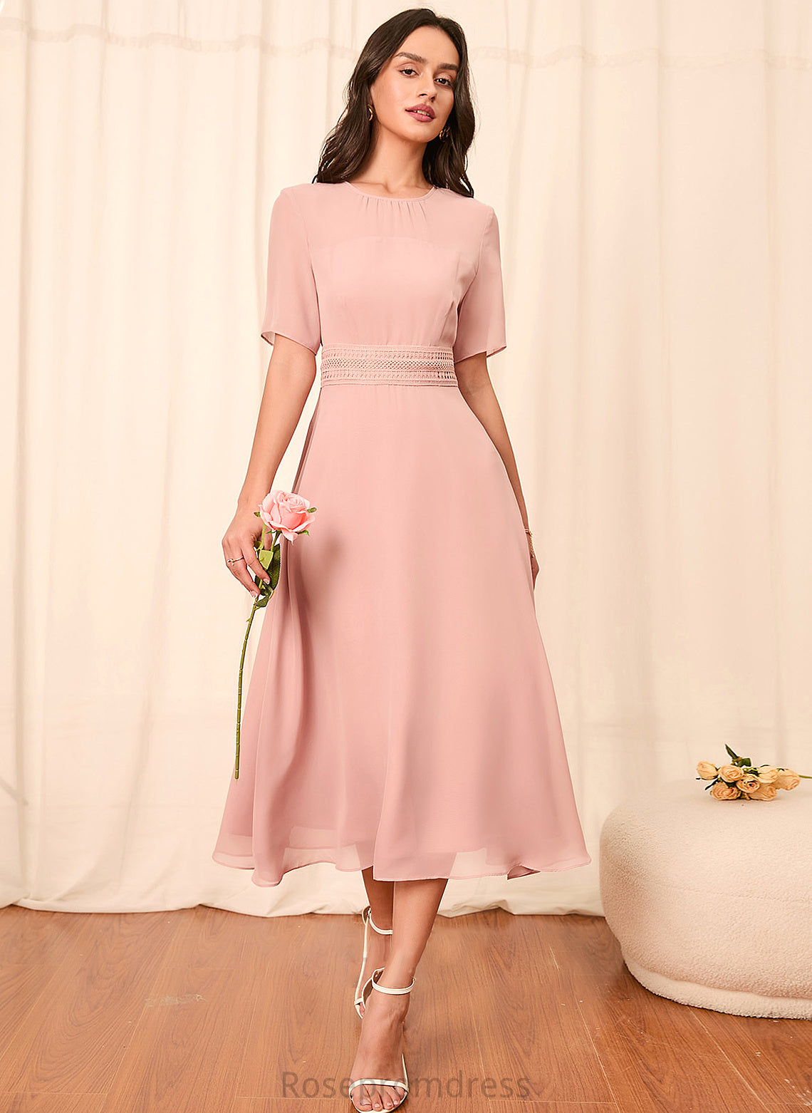 Fabric Straps A-Line Silhouette Length Knee-Length Sleeve Sleeves Taniyah One Shoulder Floor Length Natural Waist Bridesmaid Dresses