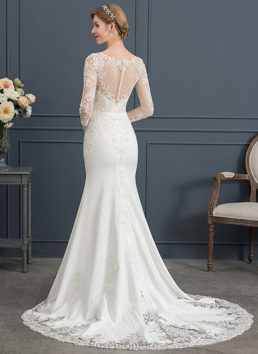 Lace Stretch Wedding Illusion Train Chapel Wedding Dresses Bailey Crepe Trumpet/Mermaid Dress With