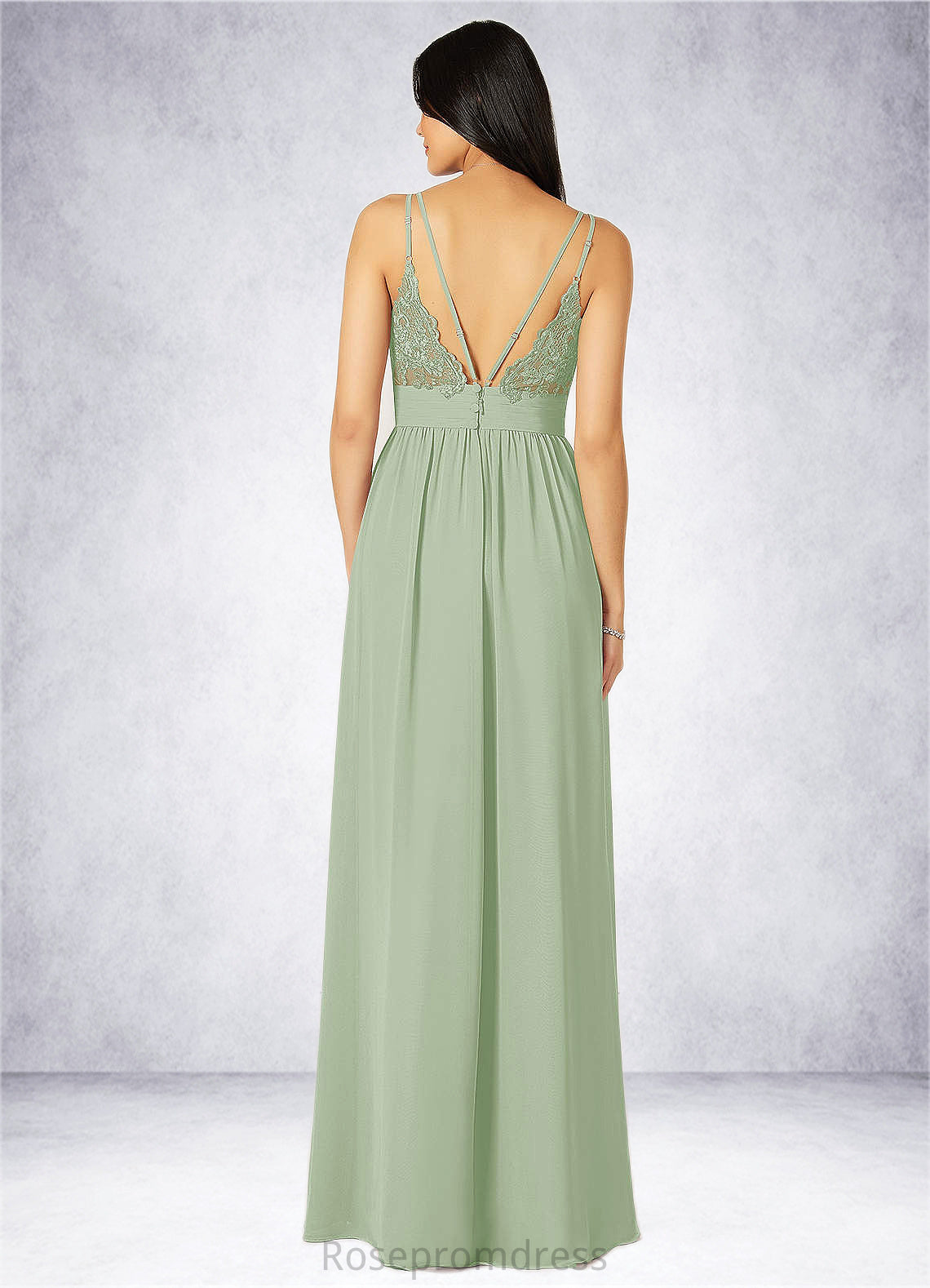 Penelope A-Line Lace Chiffon Floor-Length Dress SRSP0019782