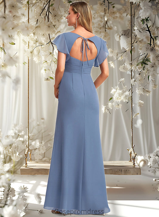Katrina A-line V-Neck Floor-Length Chiffon Bridesmaid Dress With Ruffle DSP0025729