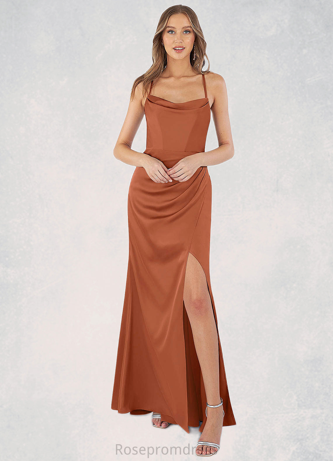 Kylie Sheath Pleated Stretch Satin Floor-Length Dress SRSP0019627