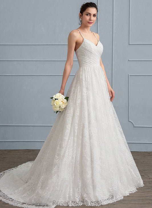 A-Line Irene Ruffle Sweetheart Wedding Dresses Dress Train With Wedding Sweep Lace