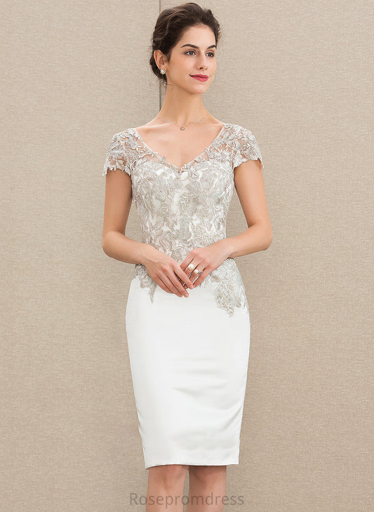 Dress Satin Knee-Length Wedding Dresses Sheath/Column Wedding Lace V-neck Cassie