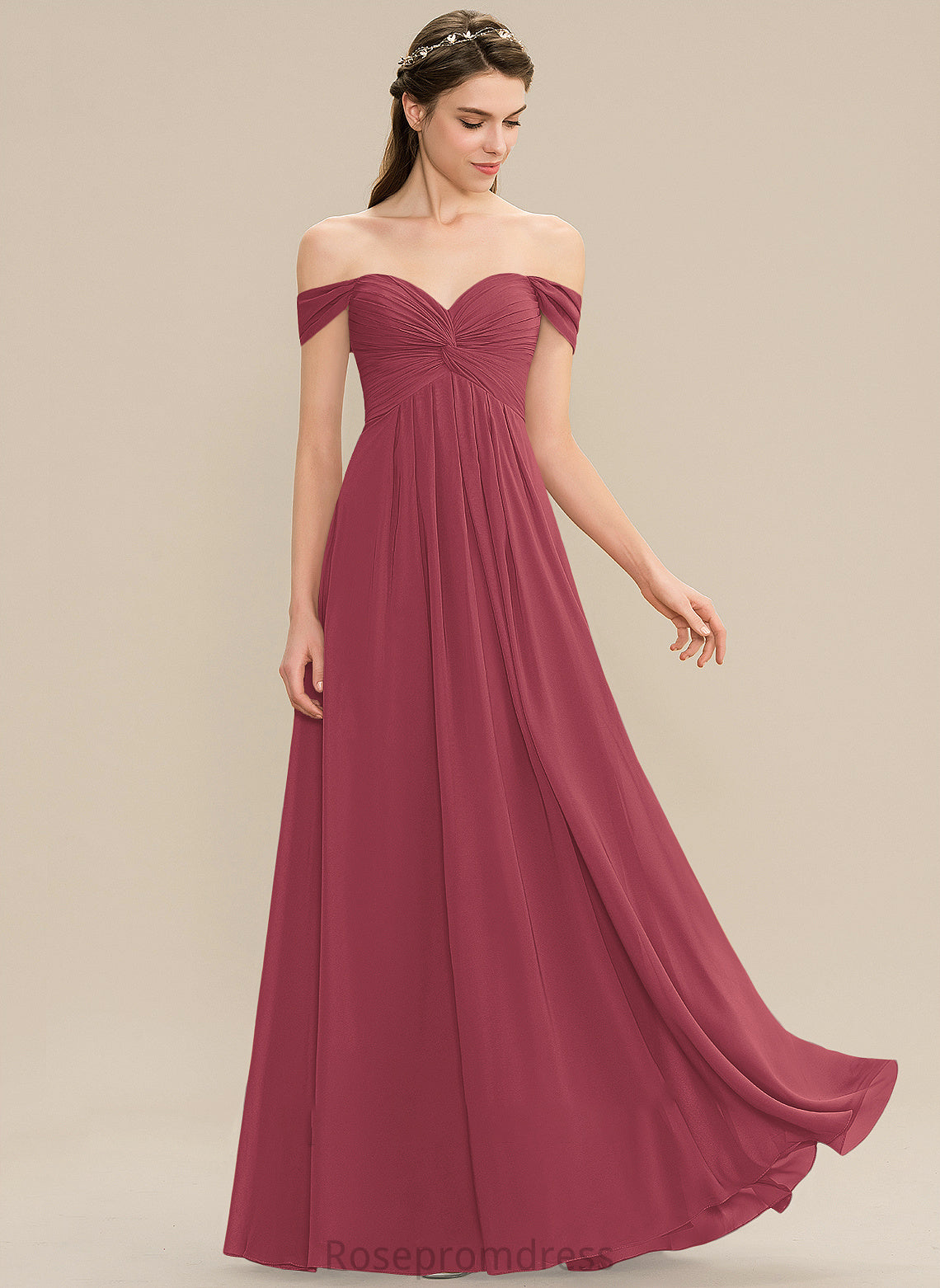 A-Line Ruffle Floor-Length Off-the-Shoulder Length Silhouette Neckline Fabric Embellishment Briley Natural Waist Spaghetti Staps Bridesmaid Dresses