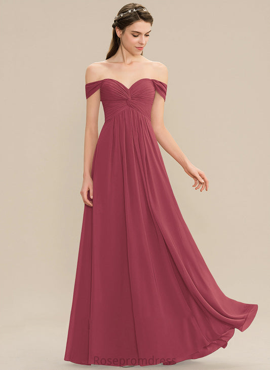 A-Line Ruffle Floor-Length Off-the-Shoulder Length Silhouette Neckline Fabric Embellishment Briley Natural Waist Spaghetti Staps Bridesmaid Dresses