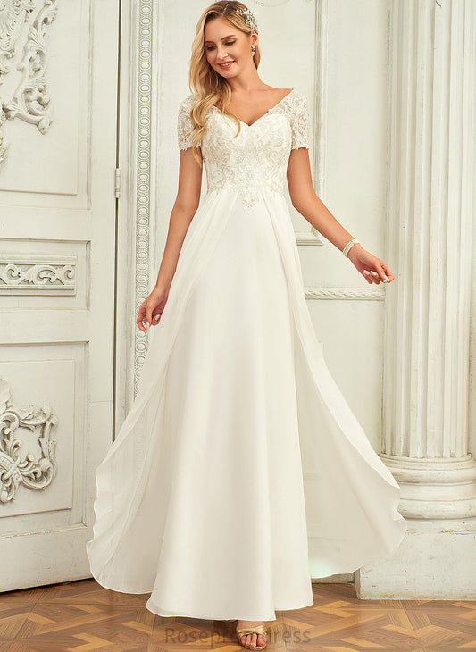 Floor-Length Chiffon Lace With Lace Dress Wedding Wedding Dresses V-neck Sophronia A-Line